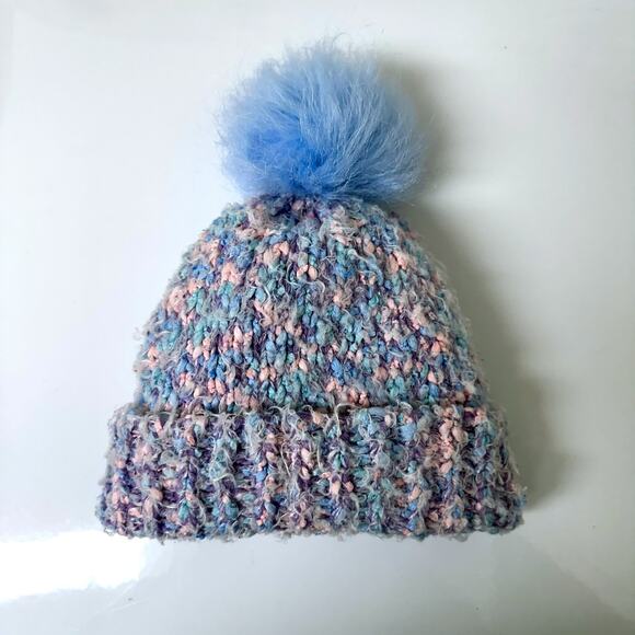 Addie & Tate Bouclé Pom-Pom Beanie, Toddler Girl’s Size 2-3T, Blue/ Pink - Picture 1 of 7